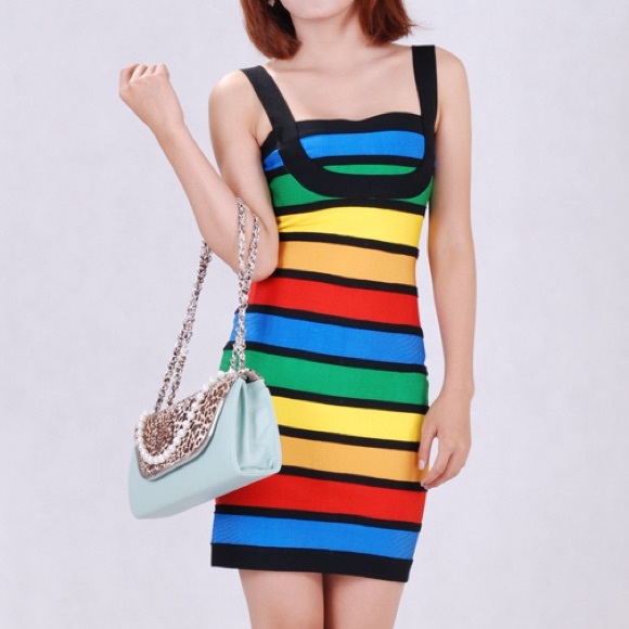Herve Leger rainbow stripe bandage bodycon dress - Picture 1 of 10